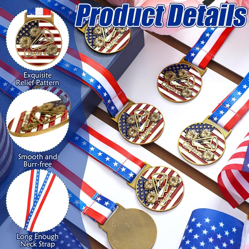 Loetere 30 Pieces Patriotic Medals Gold Medals Bulk Trophy with Neck Ribbons Spirit Medallion with Stars Stripes American Flag for Sports Trophy Participation Winner Gift - Image 3